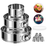 E-Gtong springform pan set front packaging shows durable stainless steel and sizes