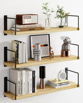 EALLRINEC front view of three 24-inch shelves showcasing rustic finish and compact depth