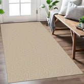 EARTHALL front view of sand beige rug showing versatile entryway styling and neat finish