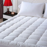 EASELAND front view of king pillow top showing neat fitted skirt and white cotton cover