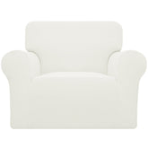 Easy-Going front view of cream slipcover showing neat full-chair fit and updated look