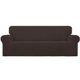 Easy-Going front view chocolate slipcover showing full sofa protection and refreshed look