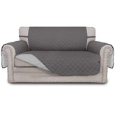 Easy-Going front view showing gray cover protecting sofa and improving appearance