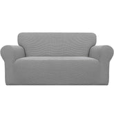 Easy-Going front view of light gray loveseat cover showing clean update