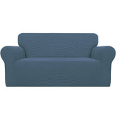 Easy-Going front view showing fitted bluestone loveseat cover and clean look