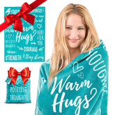 EasyFluffy front view teal blanket showing inspirational print and cozy benefit