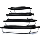 EATEX front view of set showing clear dishes and lids, organized and ready