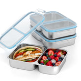 EC-Gaze front packaging view showing three stainless steel snack containers and lids for durable storage
