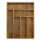 EcoFives front view of acacia organizer showing six neat compartments and elegant finish