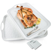 ECOIOU front view of two white trays showing full shape and handles, clear presentation benefit