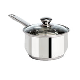 Ecolution saucepan front view showing polished stainless finish and lid benefit even heating