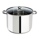 Ecolution stock pot front view showing polished finish and lid, reliable capacity benefit