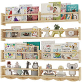 ECOOCE front view of 34-inch burlywood floating shelf set shows tidy storage benefit