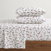 Eddie Bauer front packaging showing Fox Trail Orange twin sheet set, durable styling