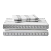 Eddie Bauer front view of Snowflake Fair Isle queen flat sheet showing pattern and cozy look