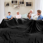 Edenleaf front view of black oversized blanket showing full coverage and design