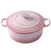 EDGING CASTING front view of pink Dutch oven showing design and serving appeal