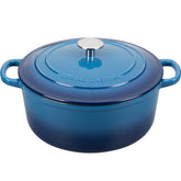 EDGING CASTING lake blue front view showing full Dutch oven, great for family meals