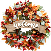 egolot front door wreath showing full autumn berries and welcome sign benefit seasonal curb appeal