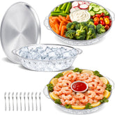 Eiyisem front view of three chilled trays showing complete party set and neat presentation