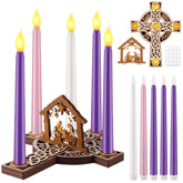 ElectricWise front view of Advent wreath showing full cross and candles, elegant centerpiece