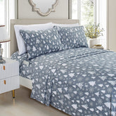 Elegant Comfort front view of flat and fitted sheets showing festive benefits