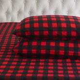 Elegant Comfort front packaging showing burgundy buffalo check and set contents for easy choice