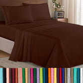 Elegant Comfort front packaging showing chocolate brown three-piece set and benefits