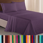 Elegant Comfort front view of eggplant queen sheet set showing color and packaging benefits