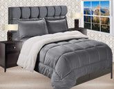 Elegant Comfort front view grey comforter showing plush texture and neat drape benefit warmth