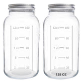 eleganttime front view of two 128 oz mason jars showing full set and lids for bulk storage