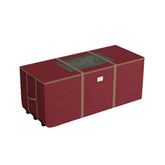 Elf Stor front view of red rolling tote showing durable canvas and zippers for protection