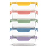 Ello front packaging showing five glass containers for organized meal prep