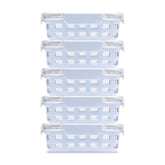 Ello Duraglass front packaging showing blue silicone sleeves and five containers, durable storage benefit
