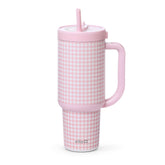 Ello Oasis front view showing pink gingham and capacity, stylish protection