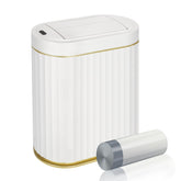 ELPHECO front view of automatic trash can showing sleek finish and hygienic benefit