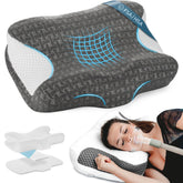 Elviros pillow front view showing ergonomic shape and mask-friendly design