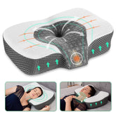 Elviros front packaging view showing pillow and adjustable inserts for tailored support