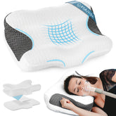 Elviros front view of packaged pillow showing product and branding benefit ease