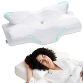 Elviros front view of pillow showing ergonomic curve and balanced support