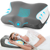 Elviros front view of pillow showing contoured profile for CPAP users and improved comfort