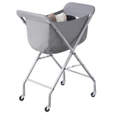 ELYKEN front view of tall gray laundry basket showing ergonomic height and sturdy look