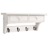 Emfogo front view of rustic white coat rack showing hooks and shelf for tidy storage