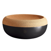 Emile Henry front view of black truffle storage bowl showing elegant design and countertop benefit