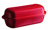 Emile Henry front view of burgundy loaf baker showing elegant finish and oven-ready benefit