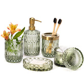 EMPO front view of full green glass set showing elegant organization benefit