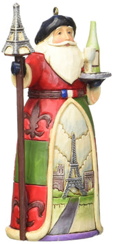 Enesco Jim Shore French Santa front view showing Eiffel Tower motif and festive charm