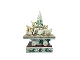 Enesco Jim Shore front view showing gnome in log train car, adds rustic charm