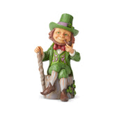 Enesco Jim Shore front view of leprechaun figurine showing folk-art detail and charm