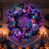 Enhon front door wreath displayed adding spooky curb appeal